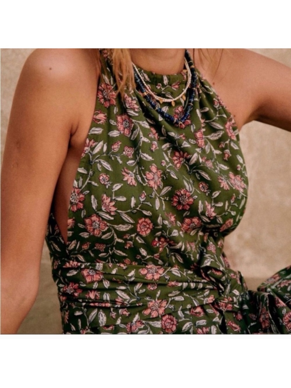 NWT Dune Dress Halter Maxi Khaki with Pink Floral Print - Picture 7 of 16